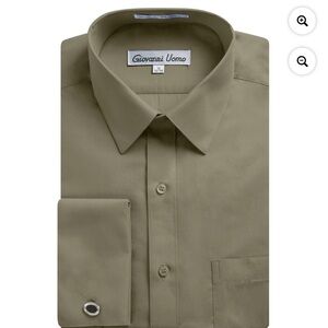 Giovanni Uomo Gentleman's Collection Dress Shirt 18.5 34/35 French Cuff Olive